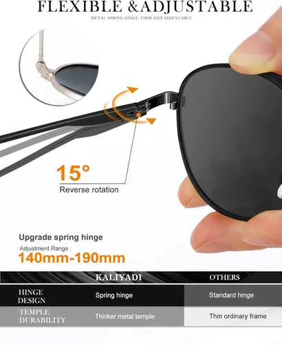 Vista 3 de KALIYADI Gafas de sol de aviador mejoradas para hombres y mujeres polarizadas vintage ultraligeras con protección UV