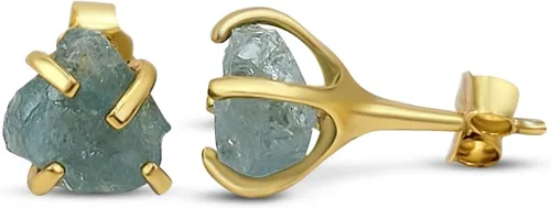 Vista 101 de Aretes de piedra preciosa natural en bruto con oro amarillo sobre plata de ley 925, 6 a 0.276 in, regalo de piedra de nacimiento de calidad genuina