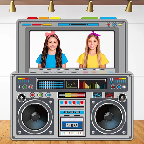Vista 8 de Accesorios para cabina de fotos de radio para cabina de fotos retro de los 80 y 90, accesorios para cabina de fotos de boombox, pancartas de radio