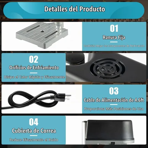 Vista 7 de Mini Soporte de Taladro Eléctrico de Banco, Prensa de Taladro de Sobremesa de 3 Velocidades, Prensa de Taladro de Velocidad Variable de Sobremesa