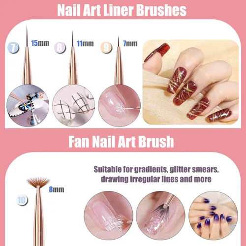 Vista 5 de KINGMAS 10 pinceles de arte de uñas, pincel de pintura para limpiar, pincel de dibujo, pincel para delineador de uñas y bolígrafo de punteado de uñas