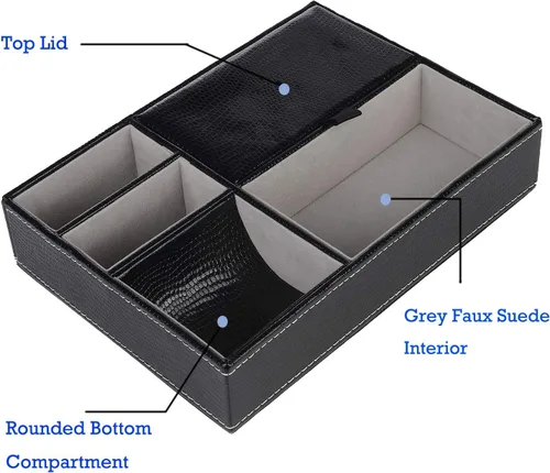 Vista 4 de Baoyun - Bandeja de valet para hombre, caja de valet de piel sintética, bandeja EDC para atrapar todo, organizador de mesita de noche con 5