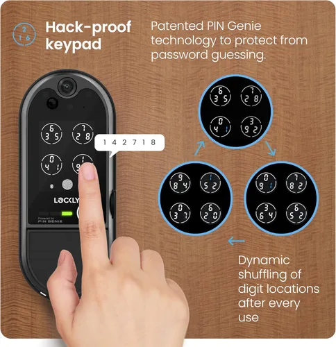Vista 3 de Lockly Vision Elite - Cerradura inteligente de video con cámara, cerrojo inteligente Wi-Fi para puerta delantera, teclado PIN Genie®, cerradura