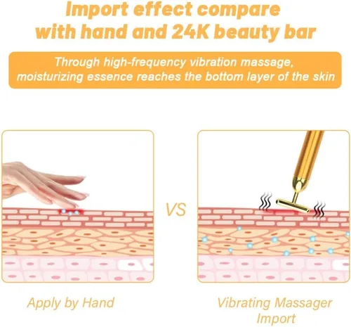 Vista 5 de Vv8oo Beauty Bar 24 K Golden Pulse Facial Masajeador de cara, Eléctrico en forma de T Masaje Herramientas de Levantamiento de Cara Anti-Arrugas Piel