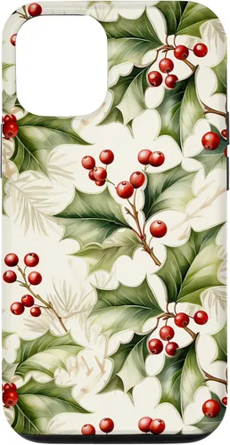 Vista 28 de Lindo diseño de bayas de acebo y hojas de Navidad para el caso de Navidad para iPhone 16