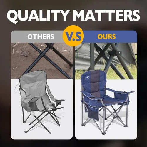 Vista 7 de Silla de camping plegable de gran tamaño para adultos, soporta 500 libras, tela transpirable, soporte para tazas aislado, enfriador de 8 latas