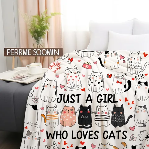 Vista 6 de Manta de franela suave y acogedora con temática de gato para mujeres, niñas, mujeres, adultos, 50 x 40 pulgadas