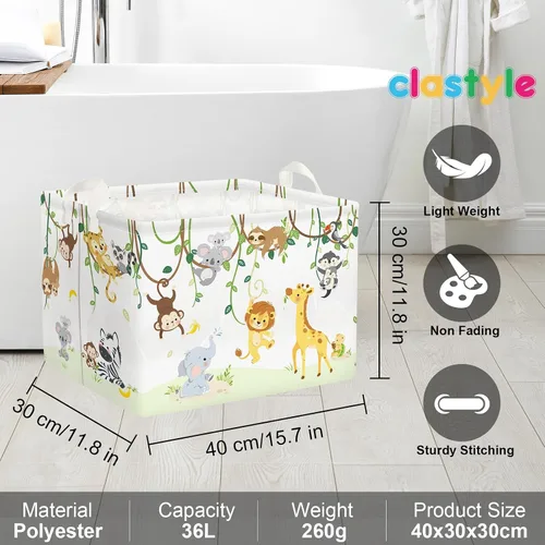 Vista 6 de Clastyle Cesta de bebé con diseño de animales del bosque de vid para niños, caja organizadora de caja de pecho, organizador de guardería, decoración