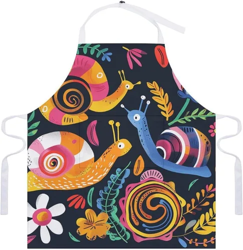Vista 7 de MUSM Apron for Adults - 27.6 X 31.5 Inch, Heavy-Duty Polyester Aprons with Two Large Pockets, Waterproof Snail And Flower Kitchen Apron for Cooking