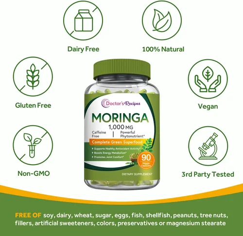 Vista 9 de Doctor's Recipes Moringa 90 cápsulas veganas y péptidos de colágeno múltiple en polvo, 16 onzas