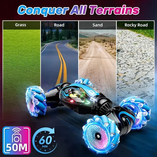 Vista 6 de Gigilli Auto de acrobacias RC con detección de gestos para niños de 8 a 12 años, autos RC para niños, juguetes de giro y deriva con luces de música