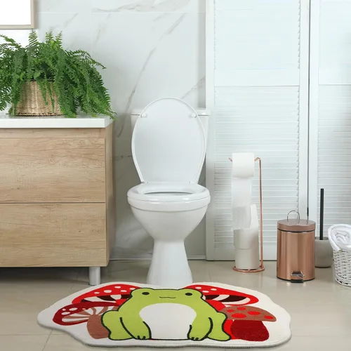 Vista 4 de Timgle Tapete de baño con diseño de rana, 23.6 x 16 pulgadas, antideslizante, absorbente, suave, lavable, grueso, lavable a máquina, tapete de hongo