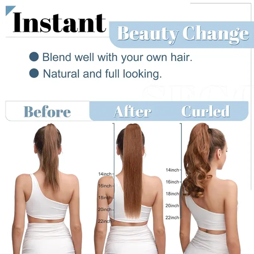 Vista 6 de SEGO Pinza de Gancho Extensión de Cola de Caballo Extensiones de Cabello Humano con Pinza para Cola de Caballo Extensiones de Cabello Real de Cola