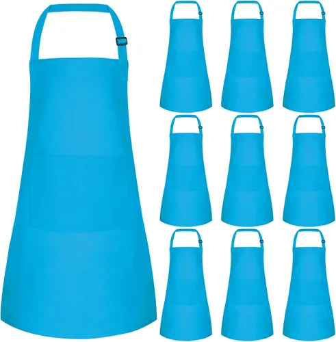 Vista 11 de Juego de 5 delantales para niños, delantal ajustable para niños con 2 bolsillos, delantal de chef para niños para pintar, cocinar, hornear, Negro