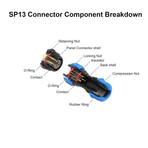 Vista 4 de Uonecn SP13 5 Pin Impermeable Conector Enchufe Enchufe Aviación Conector Industrial Adaptador 3 Unids