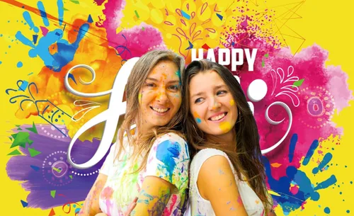Vista 2 de Happy Holi - Fondo de pared hindú para el hogar, fotografía, colorido, decoraciones de fiesta de Holi, pancarta de salpicaduras de pintura india