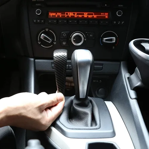 Vista 7 de Adhesivo de Cubierta de Marco de Cabeza de Pomo de Palanca de Cambios de Control Central del Automóvil, Moldura Interior Compatible con BMW E87 E90