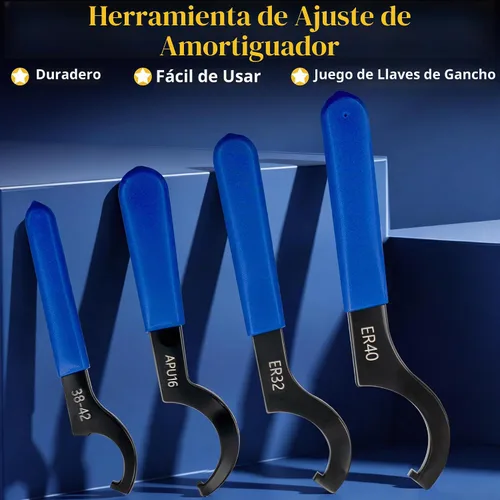 Vista 3 de Juego de 4 Piezas de Llaves Universales para Coilover, Llaves de Amortiguador Ajustables para Ajustes de Coilover de la Mayoría de Automóviles y Azul