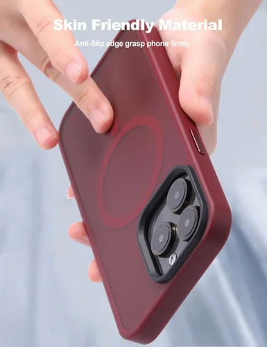 Vista 4 de Tigowos Funda compatible con iPhone 15 Pro, compatible con MagSafe 10FT resistente a las caídas, con sensación de piel mate, cubierta trasera Rojo