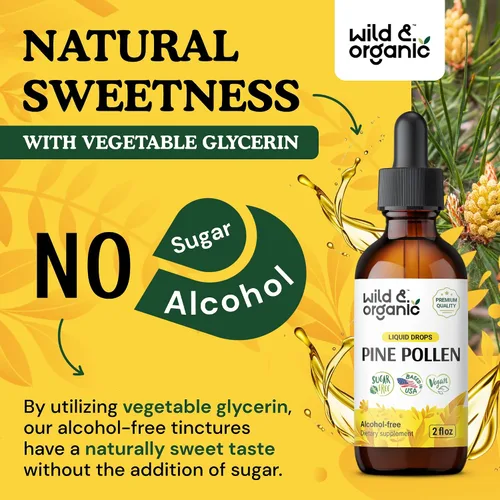 Vista 6 de Wild & Organic Tintura de polen de pino, antioxidante y apoyo inmunológico, gotas de extracto de polen de pino, suplemento líquido vegano, sin