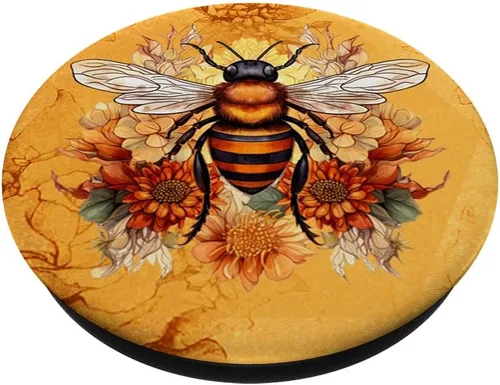 Vista 2 de Abejorro Abejorro miel apicultor flor amarilla abeja PopSockets estándar PopGrip