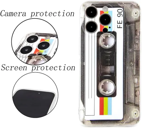 Vista 2 de FAteamll Funda para iPhone 14 Pro Max, acabado mate, resistente, suave, con esquinas reforzadas, TPU suave, parachoques retro, funda de cinta