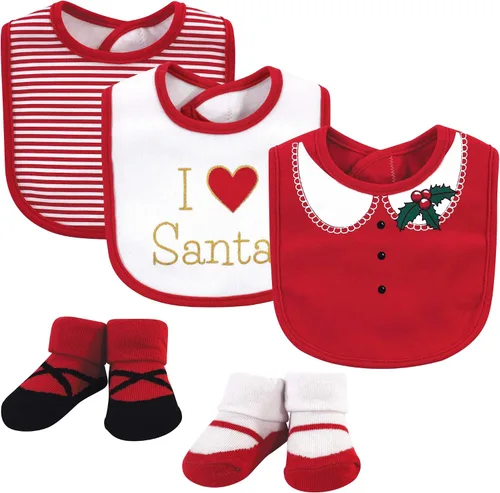 Vista 2 de Little Treasure Conjunto de babero y calcetines unisex de algodón para bebé Tirantes de Navidad