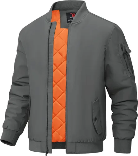 Vista 16 de BGOWATU - Chaqueta para hombre, impermeable, acolchada, tipo bomber, casual, para otoño e invierno, cálida y acolchada