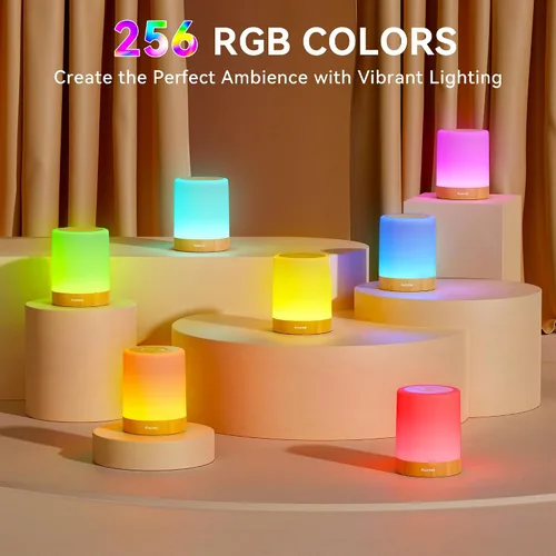 Vista 2 de Auxmir Luz nocturna para niños y bebés, lámpara táctil regulable para guardería, 11 colores RGB, 5 brillo, lámpara de mesa recargable portátil