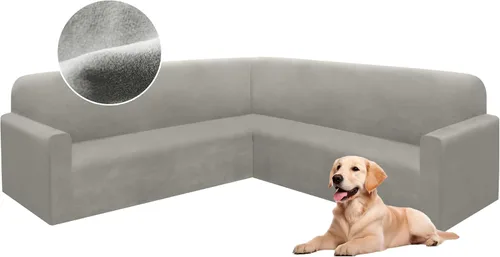 Vista 15 de HDCAXKJ Fundas de sofá seccional de esquina de terciopelo elástico en forma de L, juego de fundas deslizantes suaves y gruesas en forma de U