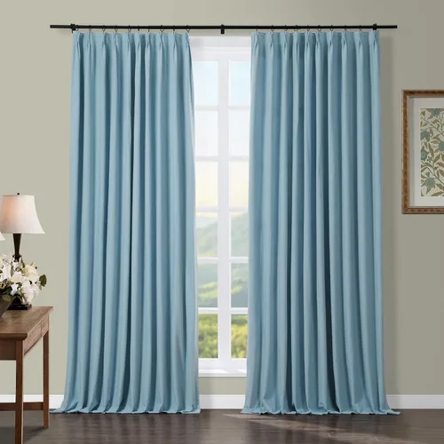 Vista 10 de TWOPAGES Cortina opaca plisada de algodón pesado con aislamiento térmico de 84 pulgadas de largo, para dormitorio y sala de estar, 1 panel, 52