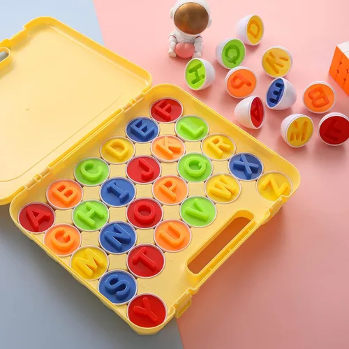 Vista 6 de gbayle Letras a juego de huevos 26 piezas ABC juguetes alfabético educativo de reconocimiento de color y forma clasificador rompecabezas habilidades