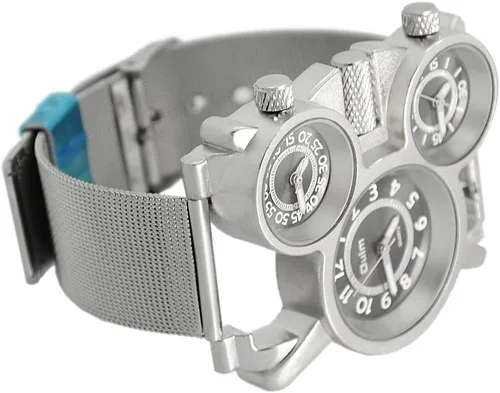 Vista 3 de Reloj analógico para hombre con tres esferas redondas negras y correa blanca