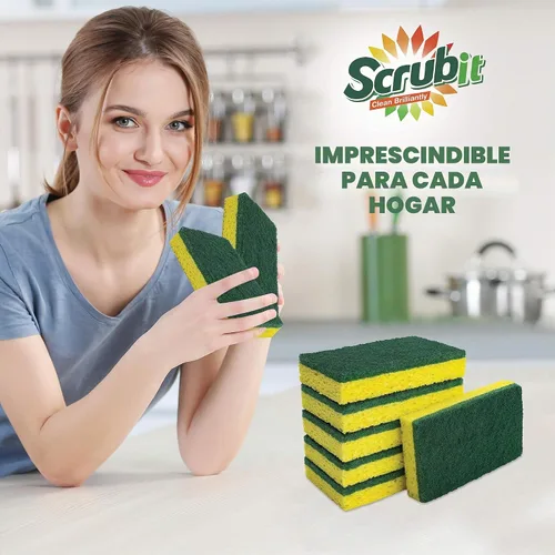 Vista 2 de SCRUBIT Esponja exfoliante resistente, hecha de celulosa resistente, respetuosa con el medio ambiente, dura meses de limpieza de cocina resistente