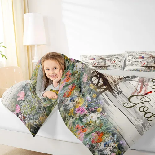Vista 6 de Erosebridal Juego de edredón rústico de colibrí, juego de ropa de cama de molino de viento rústico para niños, adolescentes y adultos, relleno