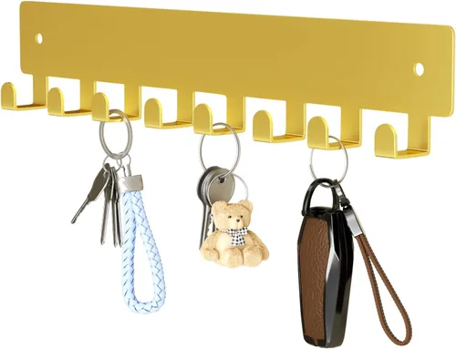 Vista 11 de pickpiff Soporte para llaves de pared, soporte adhesivo para llaves con 8 ganchos para llavero de automóvil, organizador de llavero de metal, negro