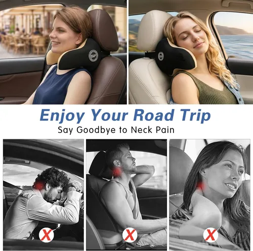 Vista 4 de Almohada realmente útil para reposacabezas de coche, almohada para el cuello del coche para dormir con correa ajustable, 100% espuma viscoelástica