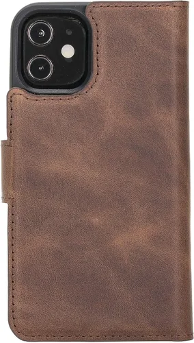 Vista 5 de HARDISTON Funda de Billetera de Cuero Genuino Hecha a Mano Compatible con iPhone 12 Mini 5.4'' Funda Magnética Desmontable con Tapa Abatible