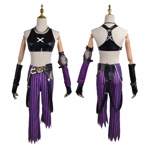 Vista 7 de Conjunto completo de traje de cosplay de Jinx con peluca y adhesivo de tatuaje (XS)