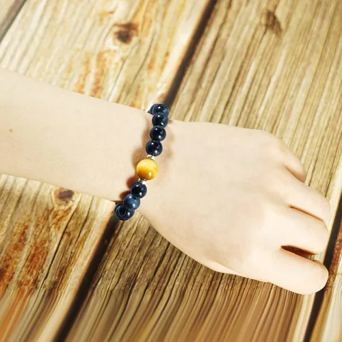 Vista 2 de Pulsera de ojo de tigre para hombres y mujeres, pulsera de cuentas de piedra azul, pulsera de pareja de plata de ley 925, regalo de joyería, Piedra