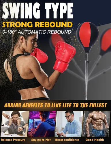 Vista 5 de Saco de boxeo para adultos con soporte, bolsa de reflejo de boxeo