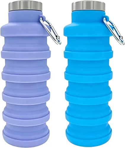 Vista 13 de YCT Botella de agua plegable de 17 onzas (16.9 fl oz), botella de agua deportiva portátil de viaje, botellas de agua plegables de silicona Negro