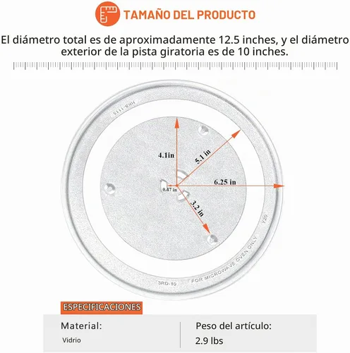 Vista 5 de Bandeja giratoria de vidrio para microondas de 12 1/2" de Beaquicy - Reemplazo para microondas GE, Kenmore, Samsung, Hotpoint - Plato de 31,8 cm