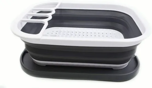 Vista 2 de SAMMART Escurridor de platos plegable de 3.17 galones con bandeja, juego de escurridor plegable, organizador de vajilla portátil, bandeja