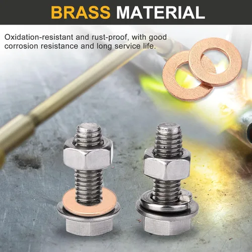 Vista 6 de uxcell Arandela plana M4, 36 piezas de arandelas planas de anillo de cobre de 8 mm DE 1 mm de espesor Junta de sello de metal para tornillos