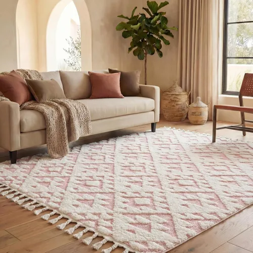 Vista 13 de SAFAVIEH Alfombra marroquí con borlas, 2 x 3 pies, marfil y marrón, no desprende pelusa y fácil de limpiar, textura alta y baja, ideal