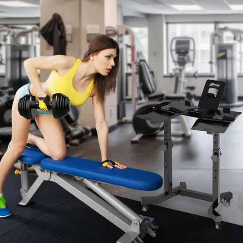Vista 7 de Uboway Adjustable Dumbbell Stand- Dumbbell Rack with 4 Level Height Adjustment, Weight Stand for Dumbbells with Tablet Holder and Wheels, Hand