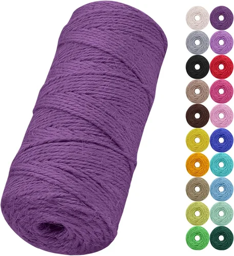 Vista 30 de Cuerda de yute natural de 0.079 pulgadas y 328 pies para manualidades, cuerda de yute de colores de 3 capas para envoltura de regalos, jardinería