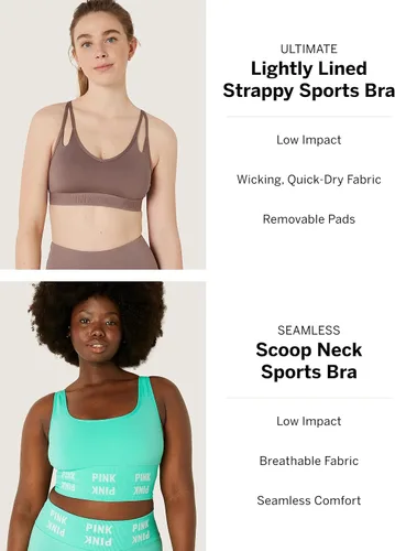 Vista 5 de Victoria's Secret Pink Ultimate - Brasier deportivo de bajo impacto para mujer, brasier deportivo, color negro (S), Negro puro