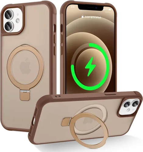 Vista 176 de CHAOFEnG Funda magnética compatible con iPhone 11 con soporte, prueba de caídas de grado militar, compatible con imán, anillo translúcido, parte